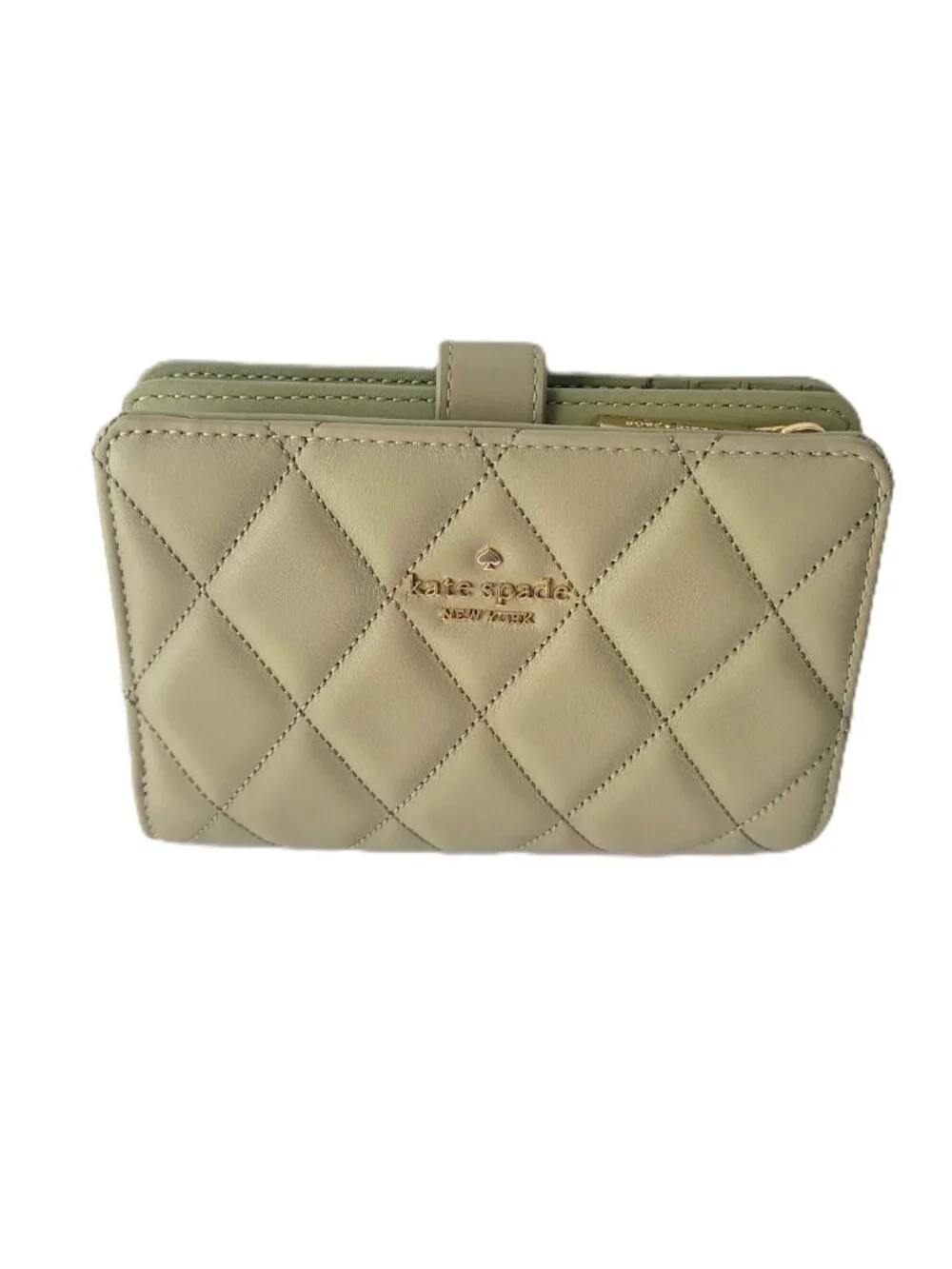 Kate Spade KN755 Smooth Quilted Leather Medium Bifold Wallet Elm